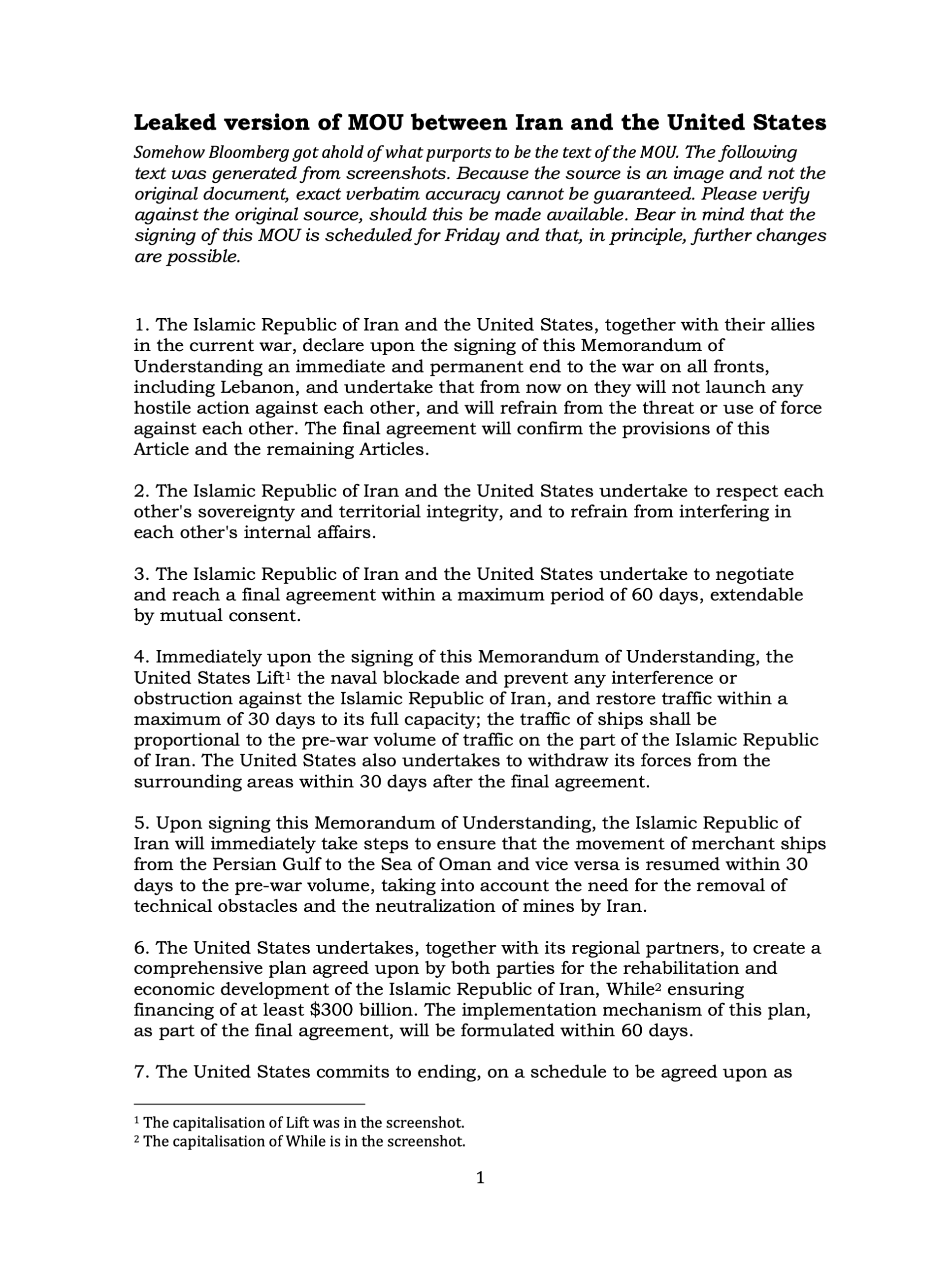 Iran US MOU transcript